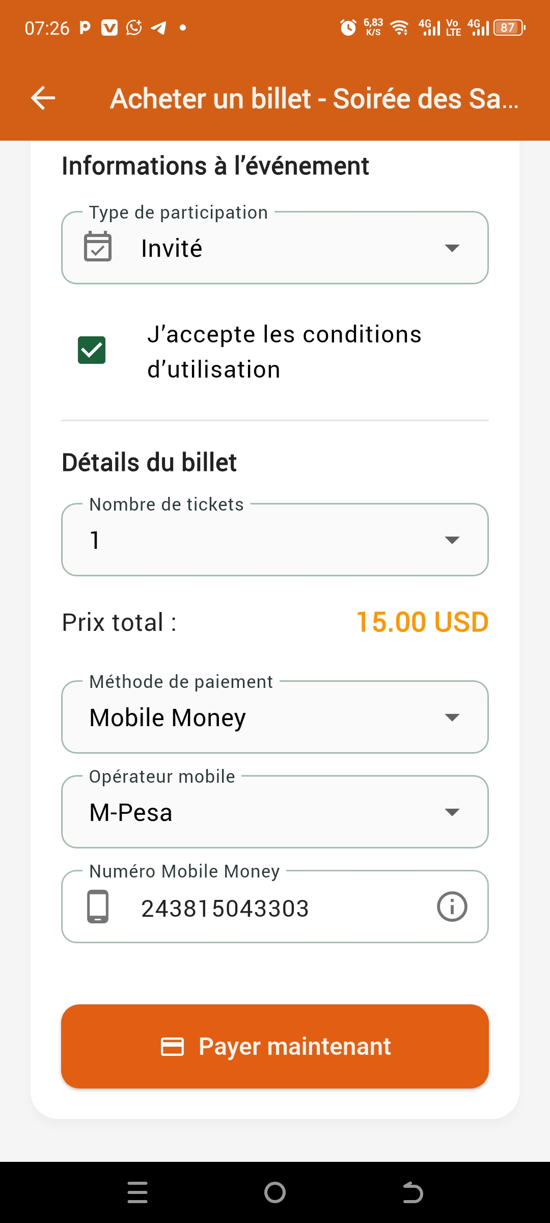 Achat billet 2