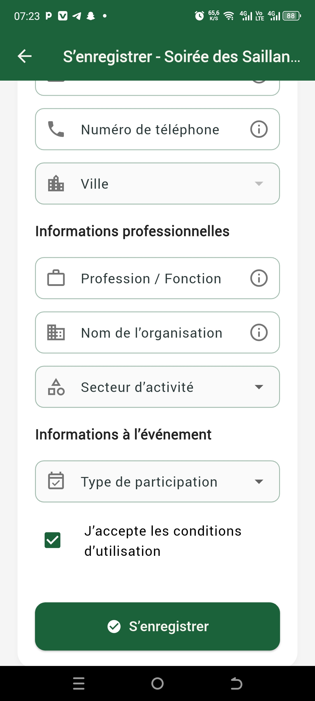 Enregistrement Événement